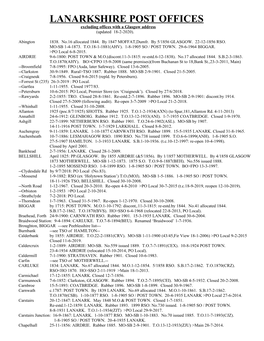 LANARKSHIRE POST OFFICES Excluding Offices with a Glasgow Address (Updated 18-2-2020)