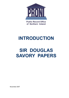 Introduction to the Sir Douglas Savory Papers