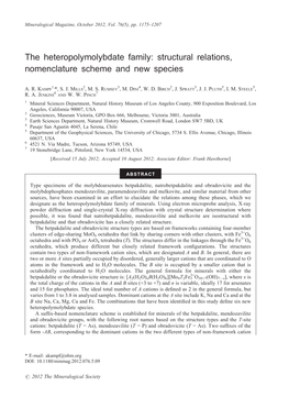 The Heteropolymolybdate Family: Structural Relations, Nomenclature Scheme and New Species