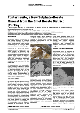 Fontarnauite, a New Sulphate-Borate Mineral from the Emet Borate District