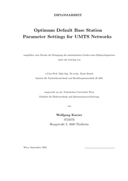 Optimum Default Base Station Parameter Settings for UMTS Networks