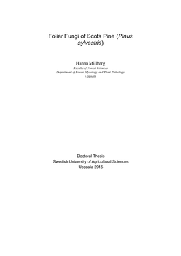 Foliar Fungi of Scots Pine (Pinus Sylvestris)