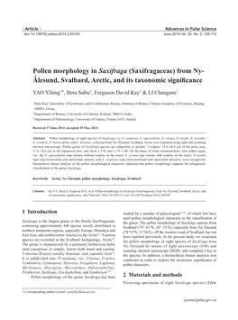 Pollen Morphology in Saxifraga (Saxifragaceae) from Ny- Ǻlesund, Svalbard, Arctic, and Its Taxonomic Significance