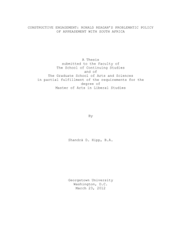 Constructive Engagement: Ronald Reagan‟S Problematic Policy of Appeasement with South Africa