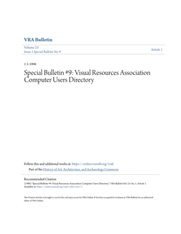 Special Bulletin #9: Visual Resources Association Computer Users Directory