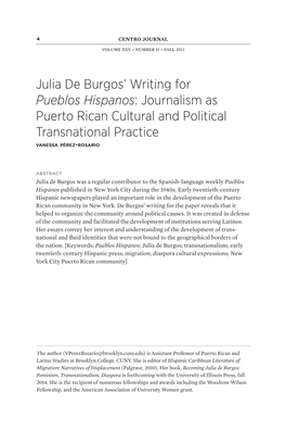 Julia De Burgos' Writing for Pueblos Hispanos: Journalism As Puerto