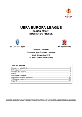 Uefa Europa League Saison 2010/11 Dossier De Presse