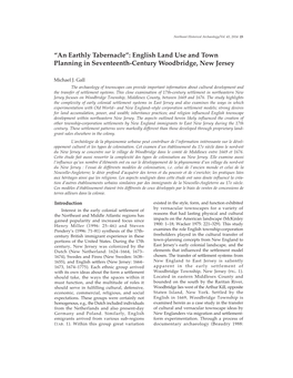 An Earthly Tabernacle”: English Land Use and Town Planning in Seventeenth-Century Woodbridge, New Jersey