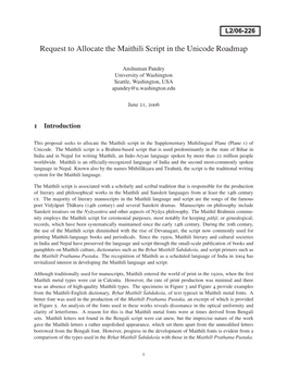 Request to Allocate the Maithili Script in the Unicode Roadmap