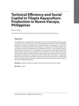 Technical Efficiency and Social Capital in Tilapia Aquaculture Production in Nueva Vizcaya, Philippines