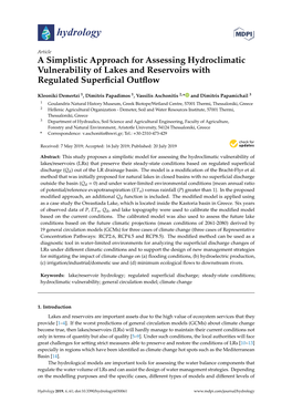 A Simplistic Approach for Assessing Hydroclimatic Vulnerability of Lakes and Reservoirs with Regulated Superﬁcial Outﬂow