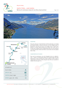 SOUTH TYROL – LAKE GARDA Bike Tour for Connoisseurs Along the Rivers Rienz, Eisack and Etsch Page 1 of 4