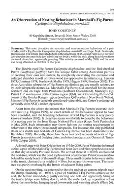 An Observation of Nesting Behaviour in Marshall's Fig-Parrot Cyclopsitta