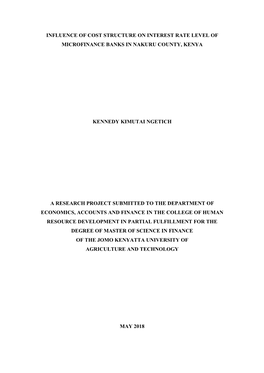 Influence of Cost Structure on Interest Rate Level of Microfinance Banks in Nakuru County, Kenya