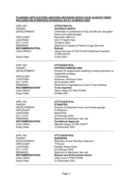 Planning Applications Awaiting Decisions Which Have Already Been Included on a Previous Schedule As at 18 March 2002