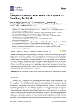 Analysis of Seaweeds from South West England As a Biorefinery