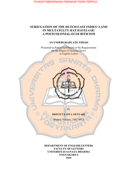 Subjugation of the Dutch East Indies’ Land in Multatuli’S Max Havelaar: a Postcolonial-Ecocriticism