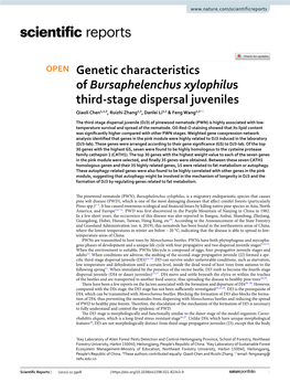 Genetic Characteristics of Bursaphelenchus Xylophilus Third‑Stage Dispersal Juveniles Qiaoli Chen1,2,3, Ruizhi Zhang1,3, Danlei Li1,2 & Feng Wang1,2*