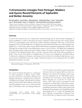 Y-Chromosome Lineages from Portugal, Madeira and A¸Cores Record Elements of Sephardim and Berber Ancestry