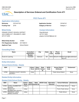 Description of Services Ordered and Certification Form 471 FCC Form