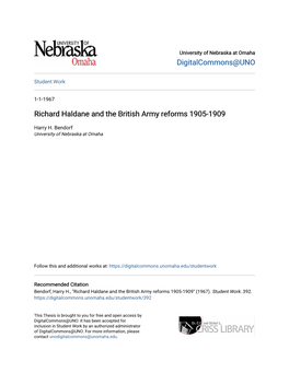 Richard Haldane and the British Army Reforms 1905-1909