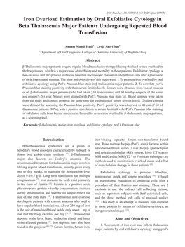 Iron Overload Estimation by Oral Exfoliative Cytology in Beta Thalassemia Major Patients Undergoing Repeated Blood Transfusion