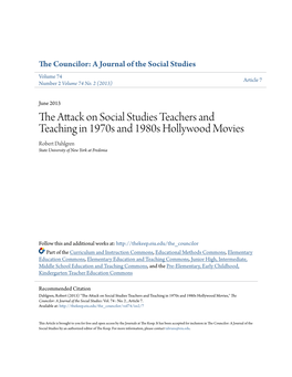 The Attack on Social Studies Teachers and Teaching in 1970S and 1980S Hollywood Movies Robert Dahlgren State University of New York at Fredonia