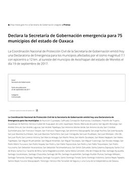 Declara La Secretaría De Gobernación Emergencia Para 75 Municipios Del Estado De Oaxaca