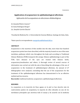 Application of Acupuncture in Ophthalmological Affections Aplicación De La Acupuntura En Afecciones Oftalmológicas