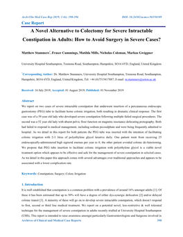 A Novel Alternative to Colectomy for Severe Intractable Constipation in Adults: How to Avoid Surgery in Severe Cases?