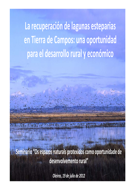 La Recuperación De Lagunas Esteparias En Tierra De Campos: Una Oportunidad Para El Desarrollo Rural Y Económico