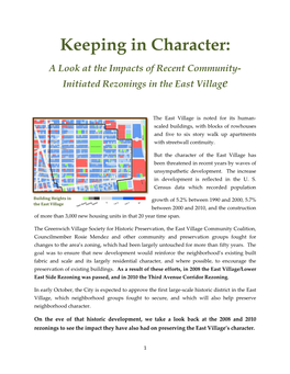 Keeping in Character: a Look at the Impacts of Recent Community- Initiated Rezonings in the East Village