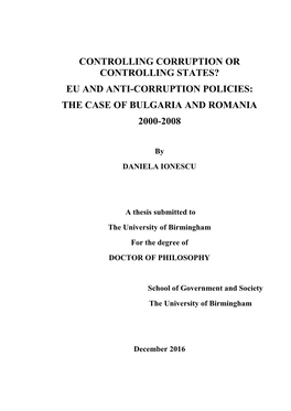 Eu and Anti-Corruption Policies: the Case of Bulgaria and Romania 2000-2008