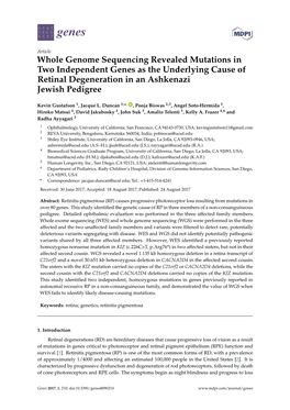 Whole Genome Sequencing Revealed Mutations in Two Independent Genes As the Underlying Cause of Retinal Degeneration in an Ashkenazi Jewish Pedigree