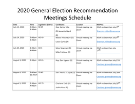 2020 General Election Recommendation Meetings Schedule