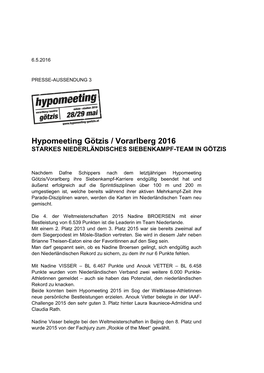 Hypomeeting Götzis / Vorarlberg 2016 STARKES NIEDERLÄNDISCHES SIEBENKAMPF-TEAM in GÖTZIS