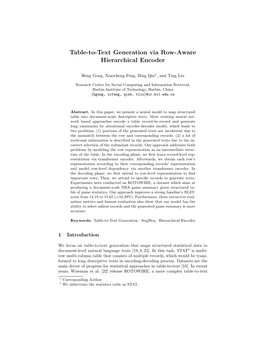 Table-To-Text Generation Via Row-Aware Hierarchical Encoder