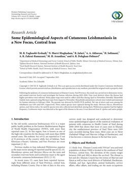 Some Epidemiological Aspects of Cutaneous Leishmaniasis in a New Focus, Central Iran