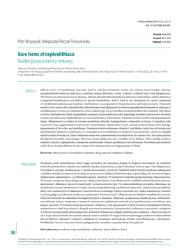 Rare Forms of Nephrolithiasis Rzadkie Postacie Kamicy Nerkowej