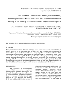 Platyhelminthes, Temnocephalidae) in Sicily, with a Plea for a Re-Examination of the Identity of the Publicly Available Molecular Sequences of the Genus