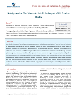 Nutrigenomics: the Science to Unfold the Impact of GM Food on Health