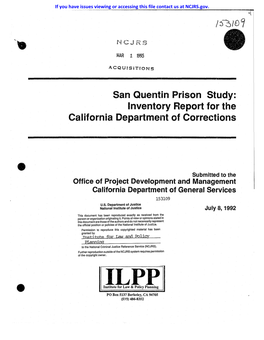 San Quentin Prison Study: Inventory Report for the California Department of Corrections