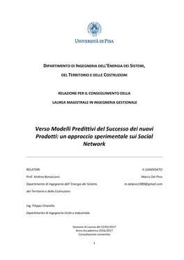 Verso Modelli Predittivi Del Successo Dei Nuovi Prodotti: Un Approccio Sperimentale Sui Social Network