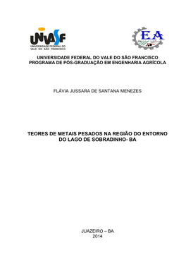Teores De Metais Pesados Na Região Do Entorno Do Lago De Sobradinho- Ba