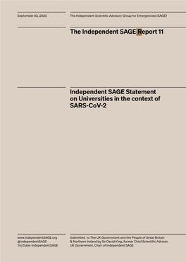 Independent SAGE Statement on Universities in the Context of SARS-Cov-2