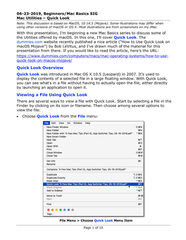 Quick Look Note: This Discussion Is Based on Macos, 10.14.5 (Mojave)