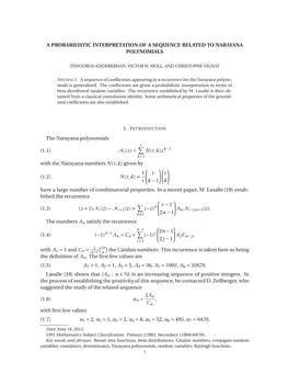 A Probabilistic Interpretation of a Sequence Related to Narayana Polynomials