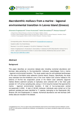 Macrobenthic Molluscs from a Marine - Lagoonal Environmental Transition in Lesvos Island (Greece)