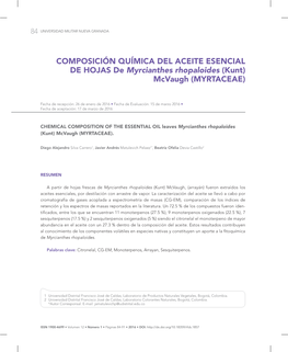 COMPOSICIÓN QUÍMICA DEL ACEITE ESENCIAL DE HOJAS De Myrcianthes Rhopaloides (Kunt) Mcvaugh (MYRTACEAE)