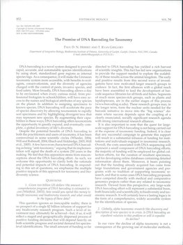 The Promise of DNA Barcoding for Taxonomy